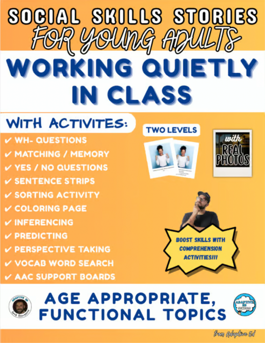 Working Quietly In Class Social Story for Young Adults