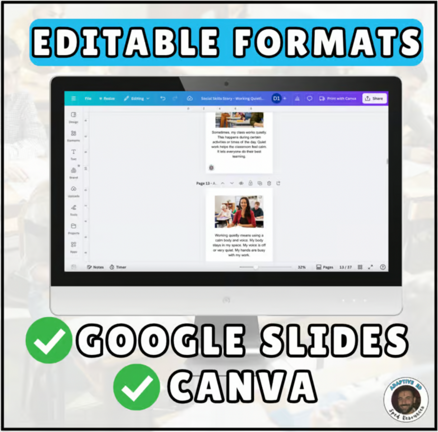 Working Quietly In Class Social Story for Young Adults